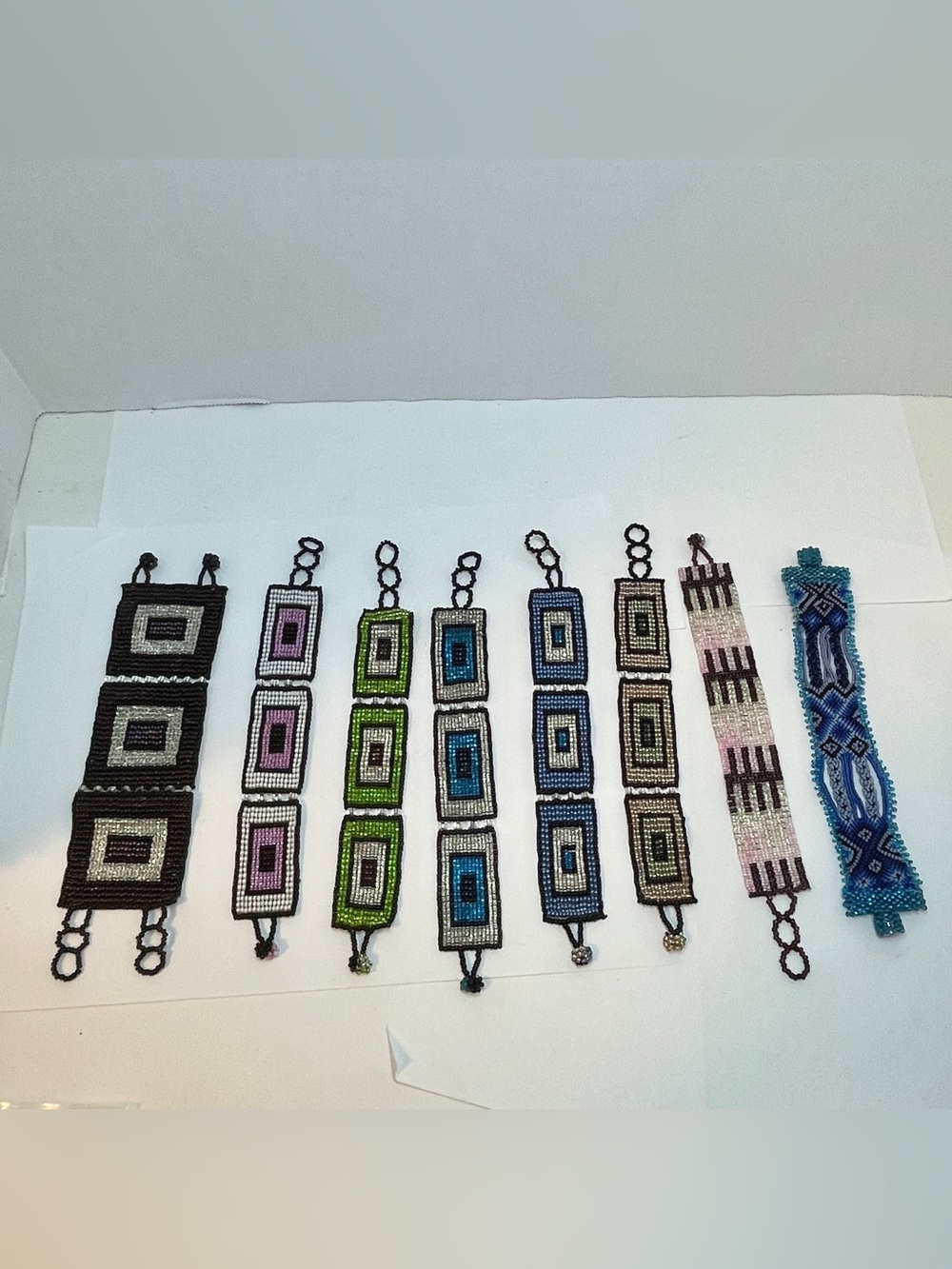 Hand-woven Artisan made  geometric seed bead bracelet, Multicolor Sold Separate